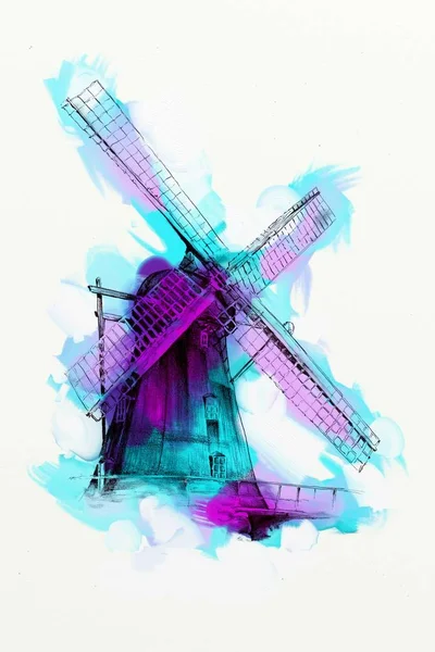 Windmill Old Retro Vintage Drawing — Stock Photo, Image