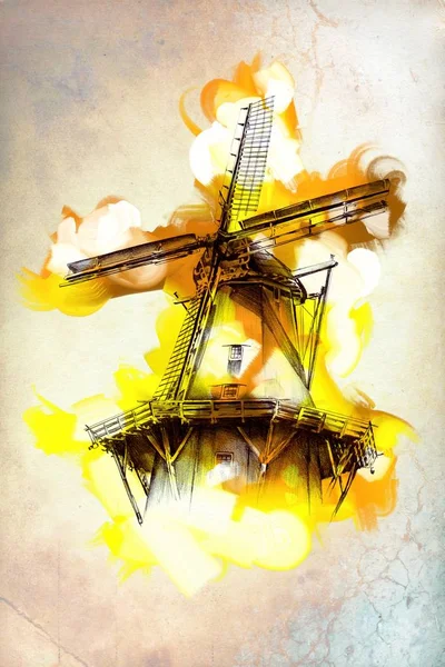 Windmolen Oude Retro Vintage Tekening — Stockfoto