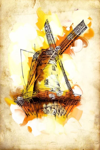 windmill old retro vintage drawing