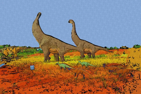 恐龙艺术插图绘画 — 图库照片
