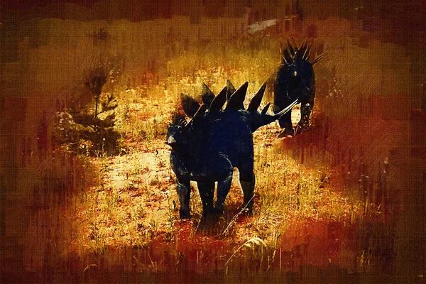 恐竜アートイラスト絵画 — ストック写真