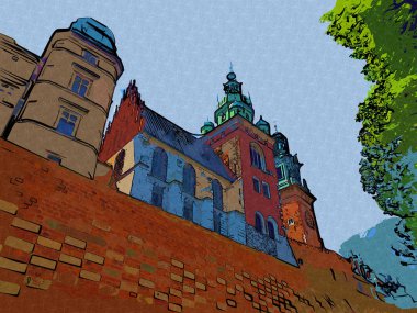 Eski şehir Krakow sanat illüstrasyonları antika