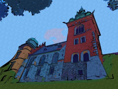 Eski şehir Krakow sanat illüstrasyonları antika