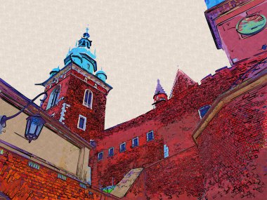 Eski şehir Krakow sanat illüstrasyonları antika