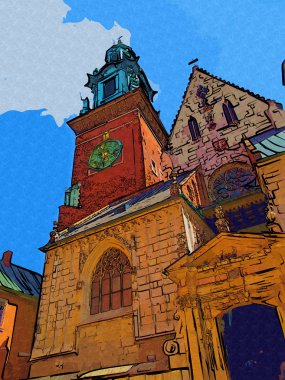 Eski şehir Krakow sanat illüstrasyonları antika