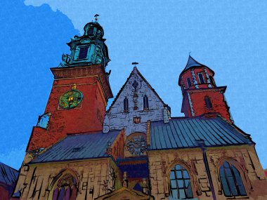 Eski şehir Krakow sanat illüstrasyonları antika