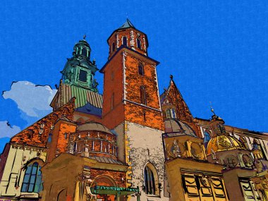 Eski şehir Krakow sanat illüstrasyonları antika