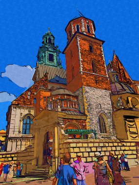 Eski şehir Krakow sanat illüstrasyonları antika