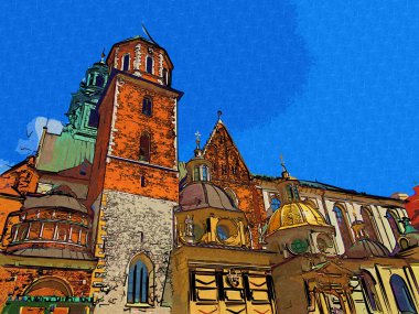 Eski şehir Krakow sanat illüstrasyonları antika