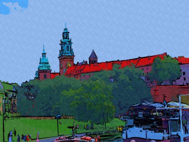 Eski şehir Krakow sanat illüstrasyonları antika