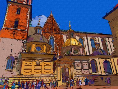 Eski şehir Krakow sanat illüstrasyonları antika