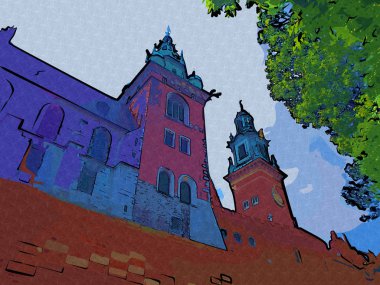 Eski şehir Krakow sanat illüstrasyonları antika