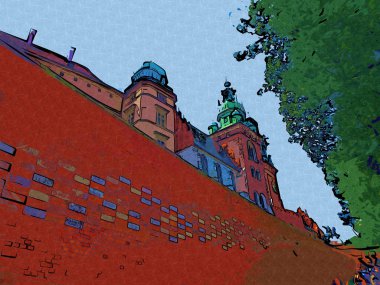 Eski şehir Krakow sanat illüstrasyonları antika