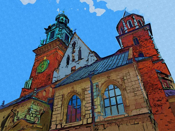 旧市街クラクフのアートイラストレトロヴィンテージ — ストック写真