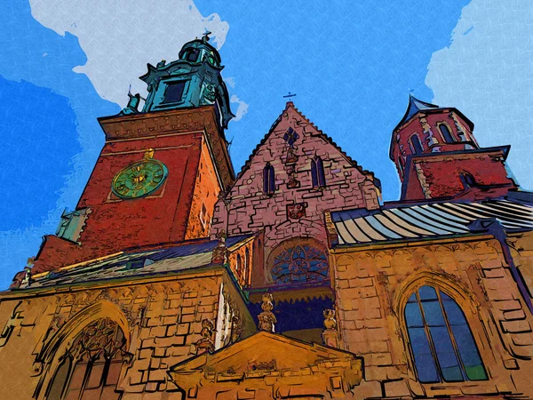 Eski şehir Krakow sanat illüstrasyonları antika