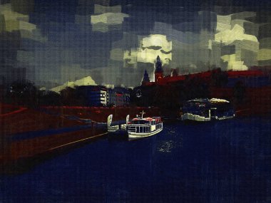 Eski şehir Krakow sanat illüstrasyonları antika