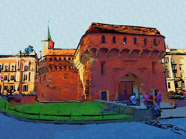 Oude Stad Krakau Kunst Illustratie Retro Vintage — Stockfoto