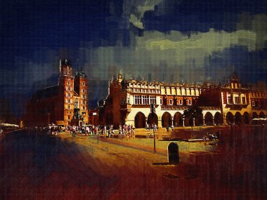 Eski şehir Krakow sanat illüstrasyonları antika