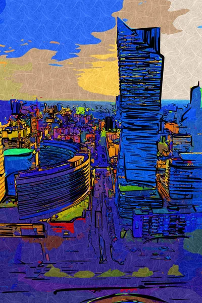 Warschau Cityscape Exterieur Kunst Schilderij Illustratie — Stockfoto