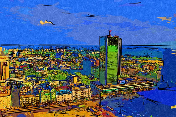 Warsaw cityscape exterior art painting illustration