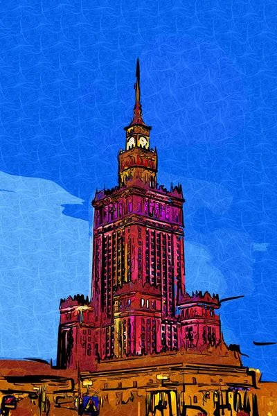 Warsaw cityscape exterior art painting illustration