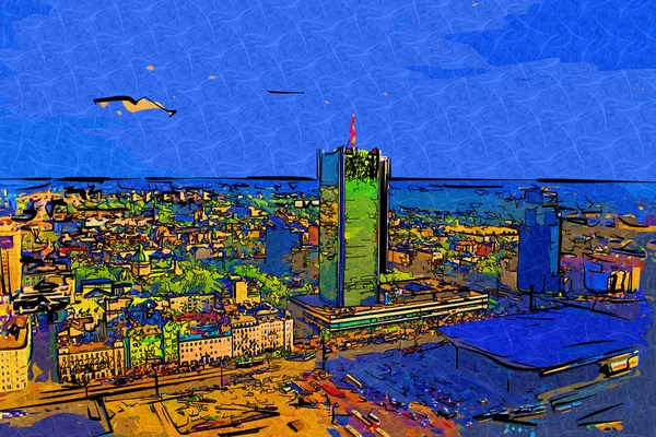 Warschau Cityscape Exterieur Kunst Schilderij Illustratie — Stockfoto