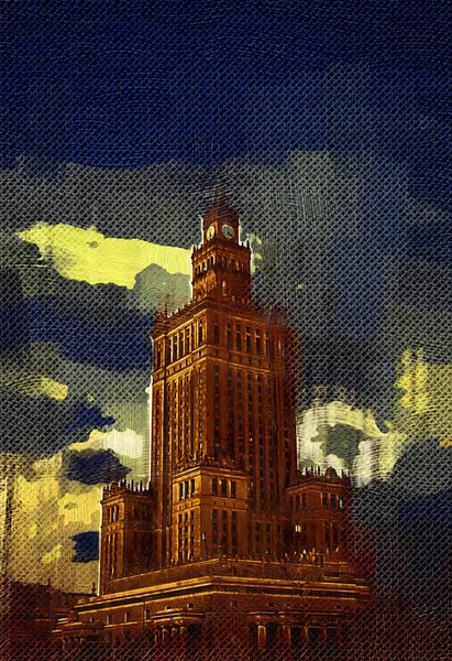 Warsaw cityscape exterior art painting illustration