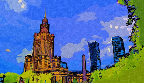 Warsaw Cityscape Exterior Art Painting Illustration — Stock Photo, Image