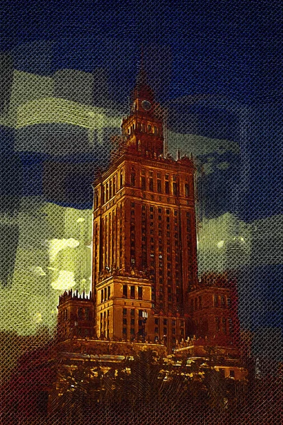 Warsaw cityscape exterior art painting illustration