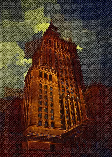 Warsaw cityscape exterior art painting illustration