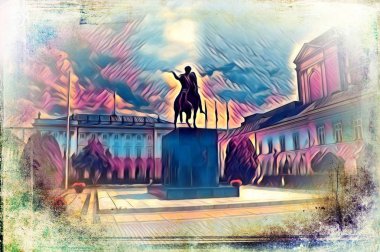 Varşova şehir manzarası dış sanat resim illüstrasyon