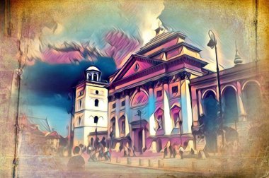 Varşova şehir manzarası dış sanat resim illüstrasyon
