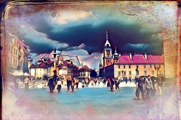 Varşova şehir manzarası dış sanat resim illüstrasyon