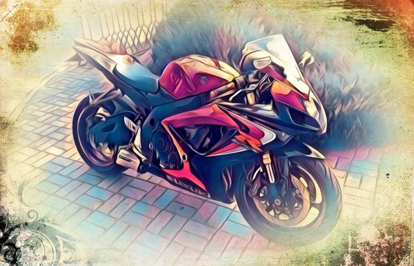 Motocicleta Ilustração Cor Isolado Arte — Fotografia de Stock