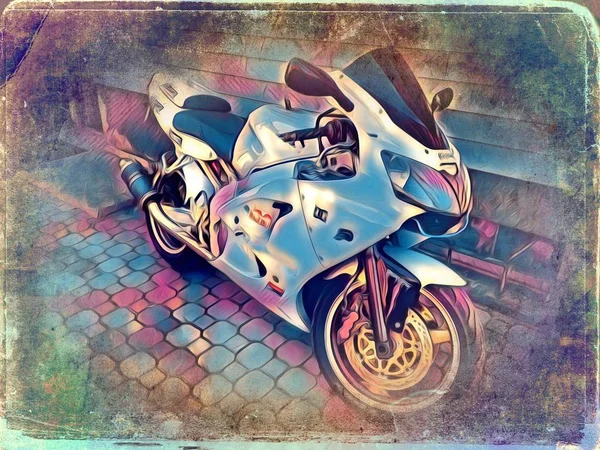 Motorrad Llustration Farbe Isoliert Kunst — Stockfoto