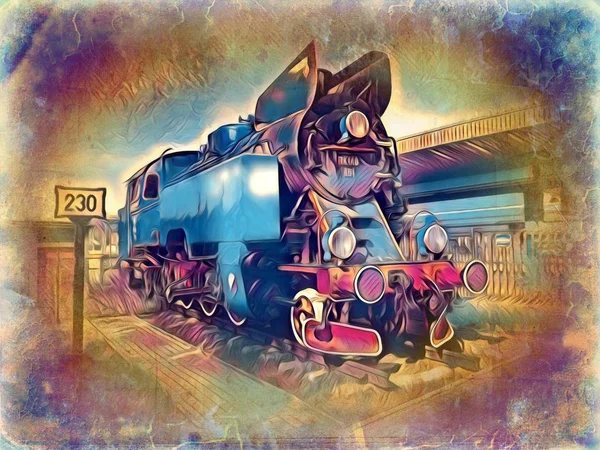 Old Steam Locomotive Engine Retro Vintage — Stock Photo, Image