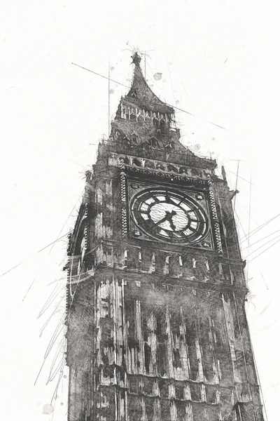London Kunst Zeichnung Skizze Illustration Spaß Design Vintage Retro — Stockfoto