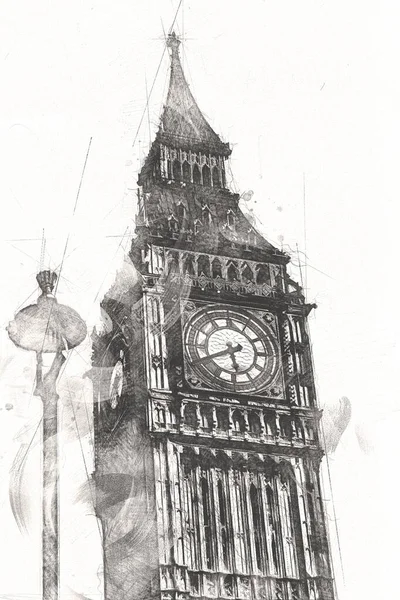 London Art Drawing Illustrch Fun Design Vintage Retro — стокове фото