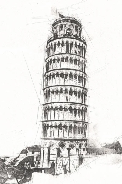 Pisa Art Drawing Sketch Illustration Fun Design Vintage Retro Art — стоковое фото