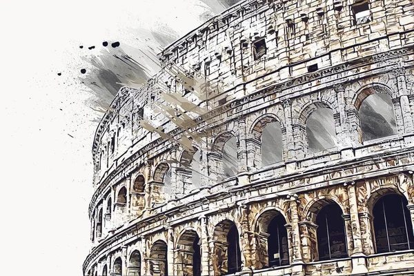 Rome Italy Art Drawing Sketch Illustration Fun Design Vintage Retro — стоковое фото