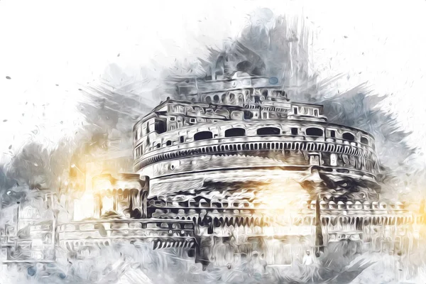 Seni Roma Itali Menggambar Sketsa Ilustrasi Menyenangkan Desain Antik Retro — Stok Foto