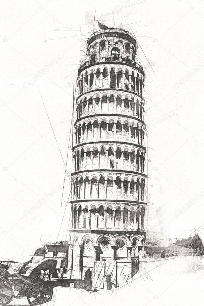 Pisa art drawing sketch illustration fun design vintage retro art photography