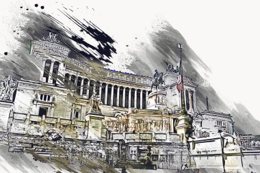 Roma İtalya sanatı eskiz çizimi eğlenceli tasarım antika retro