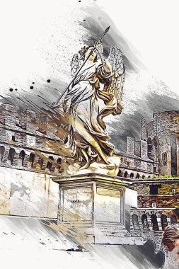 Roma İtalya sanatı eskiz çizimi eğlenceli tasarım antika retro