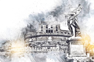 Roma İtalya sanatı eskiz çizimi eğlenceli tasarım antika retro