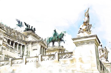 Roma İtalya sanatı eskiz çizimi eğlenceli tasarım antika retro