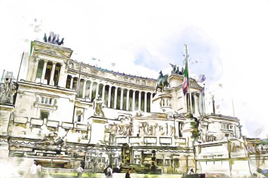 Roma İtalya sanatı eskiz çizimi eğlenceli tasarım antika retro