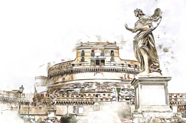 Roma İtalya sanatı eskiz çizimi eğlenceli tasarım antika retro