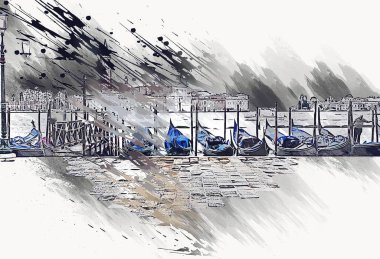 Venedik sanat eskizi çizimi eğlenceli tasarım antika retro