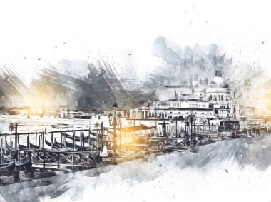 Venedik sanat eskizi çizimi eğlenceli tasarım antika retro